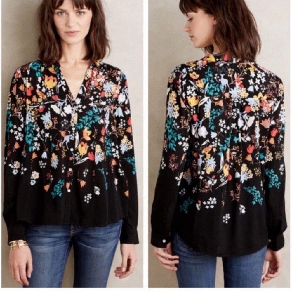 Anthropologie Maeve Patterned Button-down Blouse